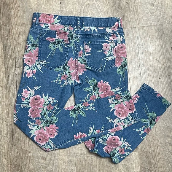 Girls’ Floral Print Denim Jeggings - Picture 2 of 3